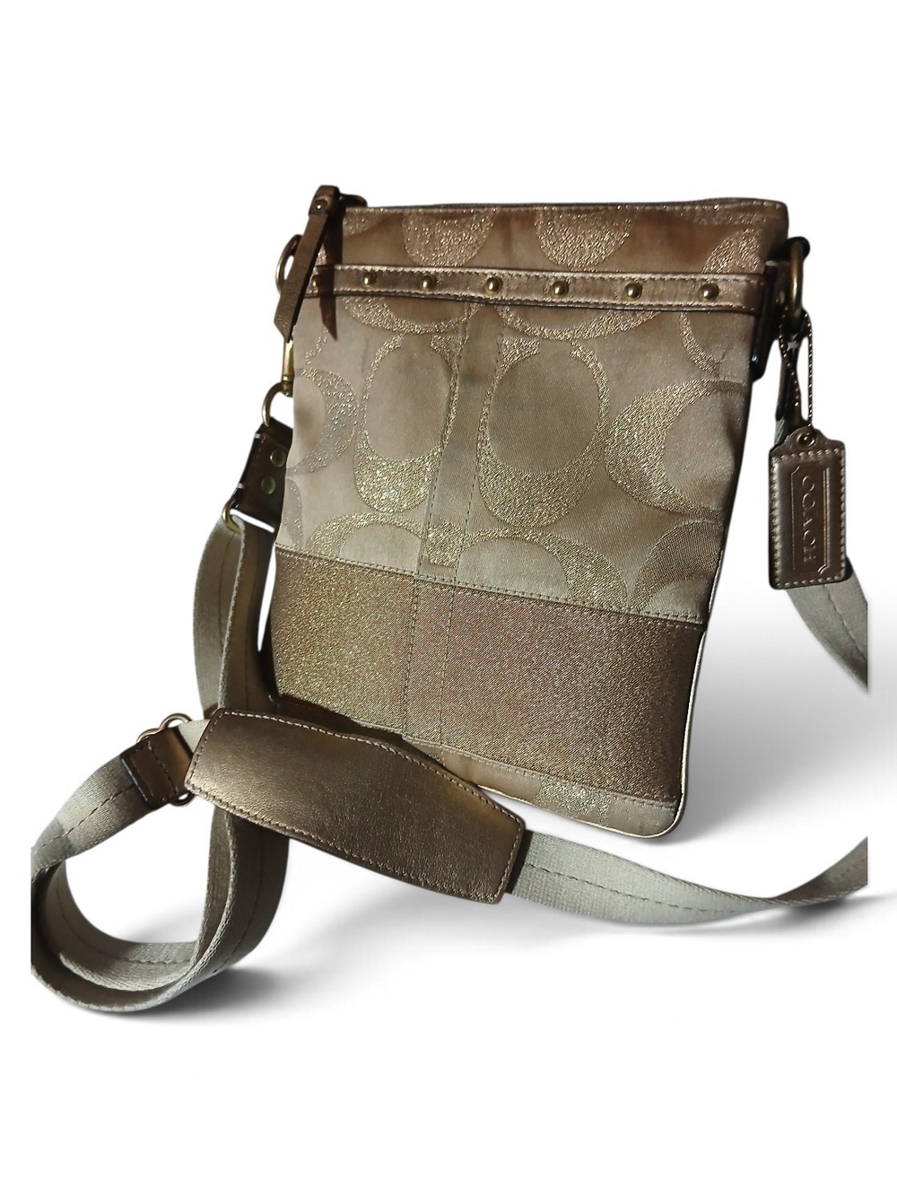 Coach Metallic Gold-Tone Signature Crossbody Bag